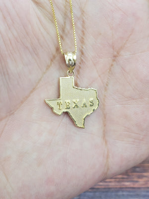 10K Solid Yellow Gold Texas State Pendant Charm with Box Chain