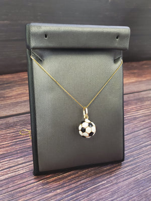 14K Solid Yellow Gold Football Pendant Charm with Box Chain