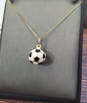 14K Solid Yellow Gold Football Pendant Charm with Box Chain