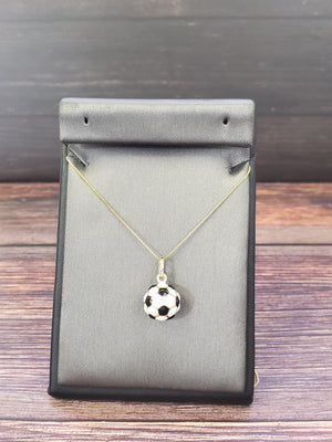 14K Solid Yellow Gold Football Pendant Charm with Box Chain