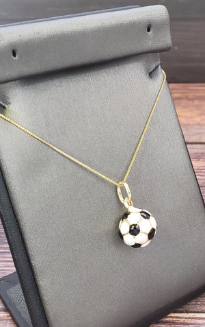 14K Solid Yellow Gold Football Pendant Charm with Box Chain