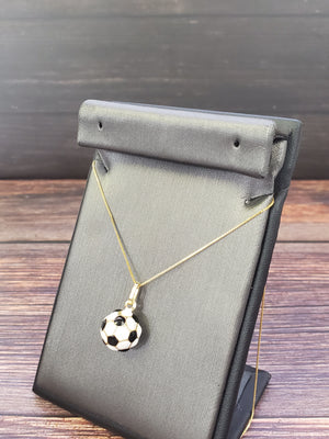 14K Solid Yellow Gold Football Pendant Charm with Box Chain