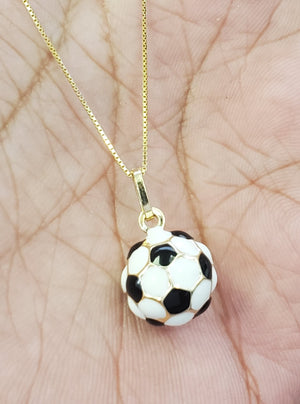 14K Solid Yellow Gold Football Pendant Charm with Box Chain