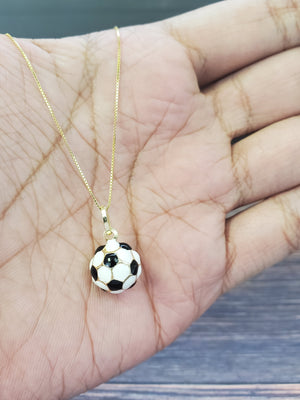 14K Solid Yellow Gold Football Pendant Charm with Box Chain