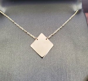 14K Real Gold Diamond Shaped Charm Cable Link Necklace