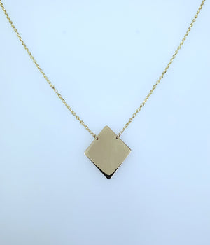 14K Solid Yellow Gold Square Charm Cable Link Necklace with Beads (Engrave Your Name)