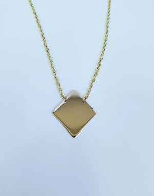 14K Solid Yellow Gold Square Charm Cable Link Necklace with Beads (Engrave Your Name)