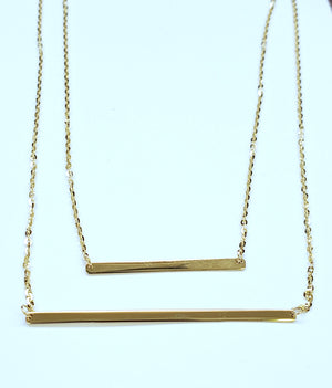 14K Solid Yellow Gold Double Bar Cable Link Necklace