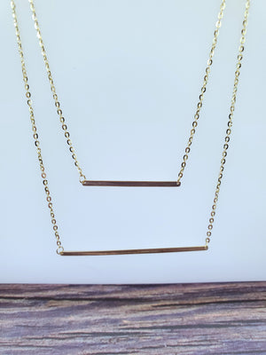 14K Solid Yellow Gold Double Bar Cable Link Necklace