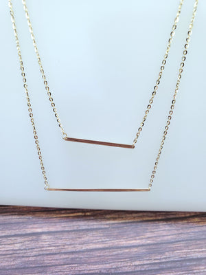 14K Solid Yellow Gold Double Bar Cable Link Necklace