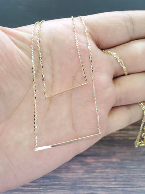 14K Solid Yellow Gold Double Bar Cable Link Necklace