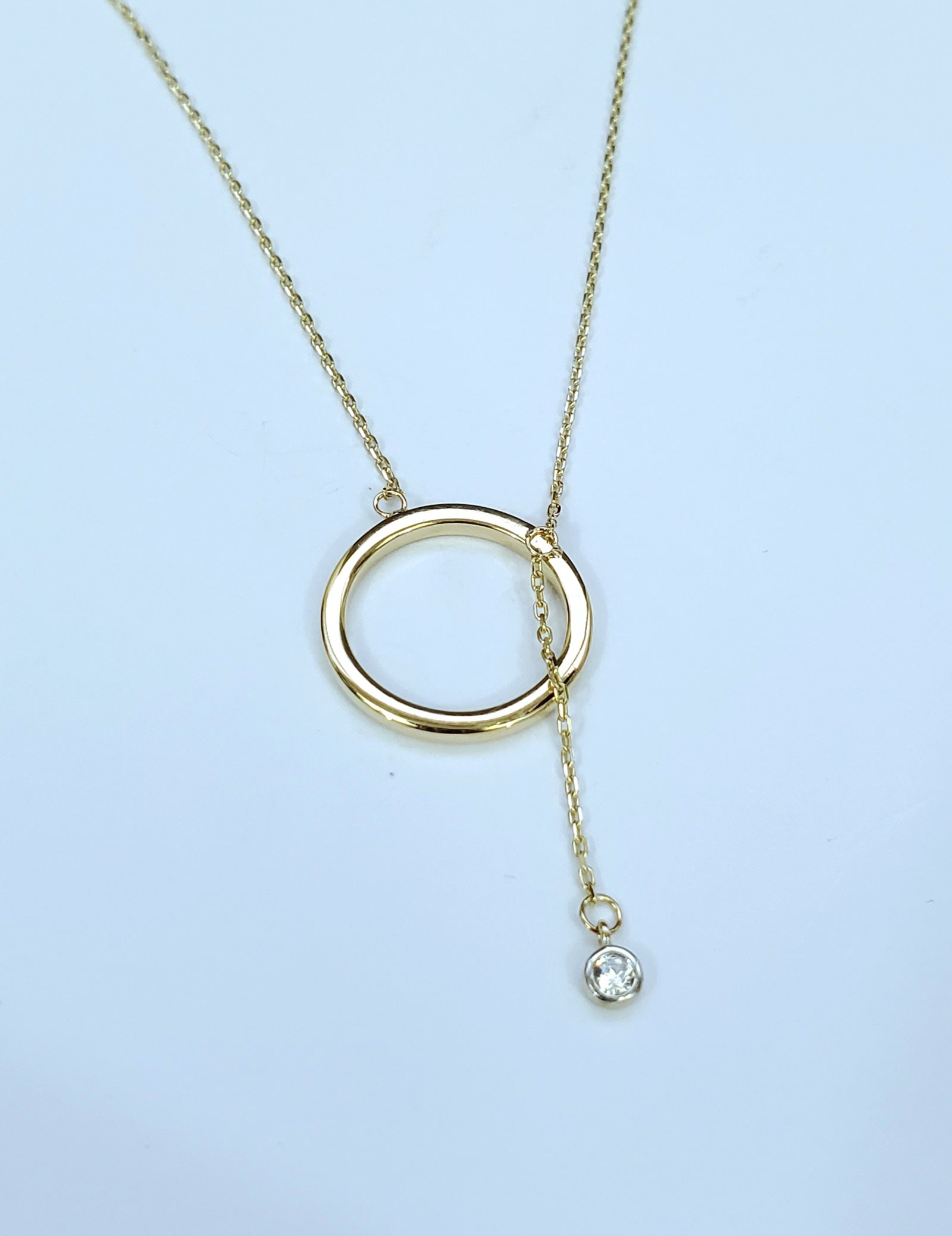 14K Solid Yellow Gold Circle Charm Cable Link Necklace