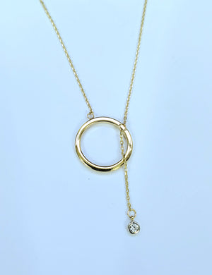 14K Solid Yellow Gold Circle Charm Cable Link Necklace