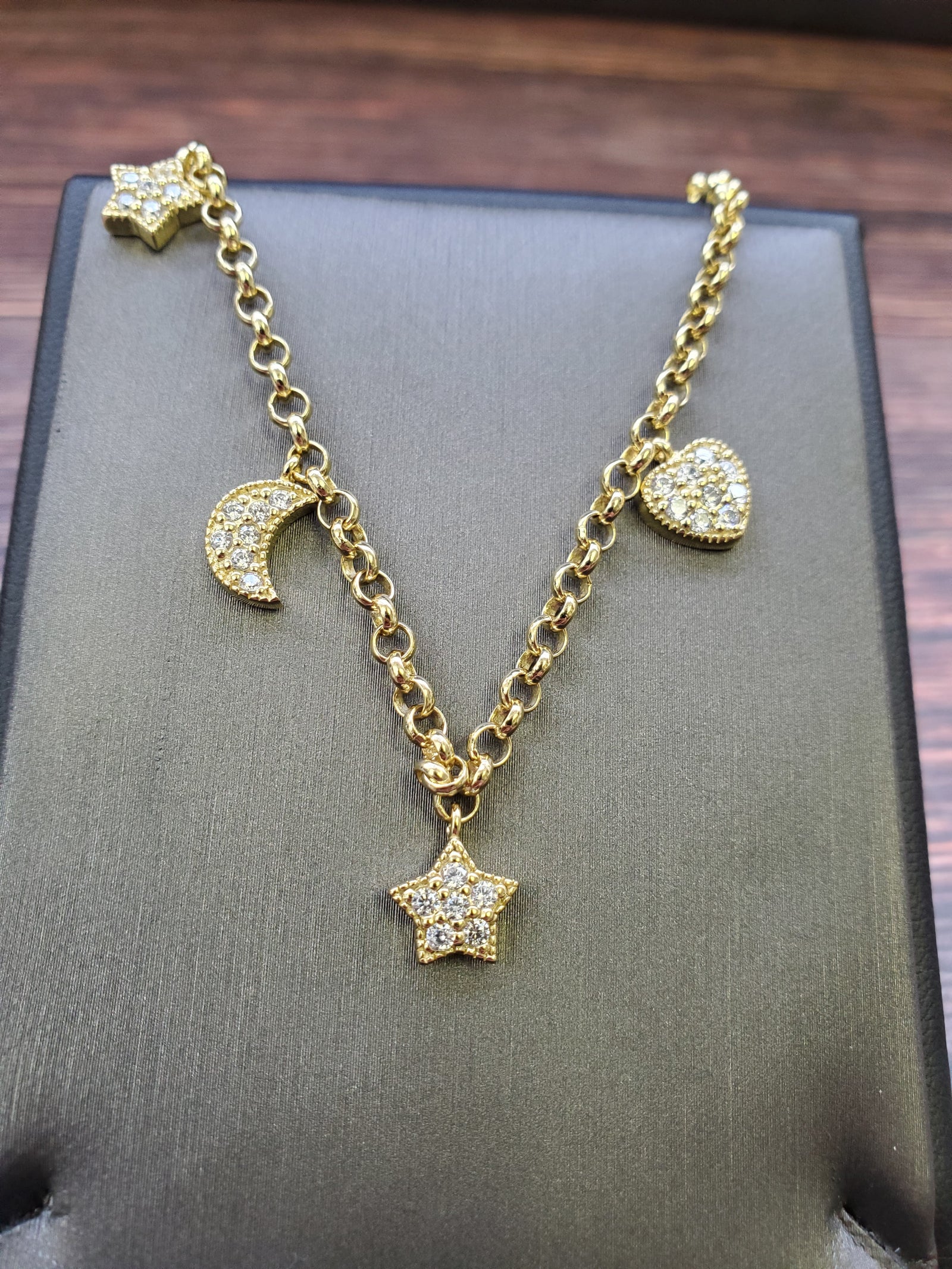 925 Sterling Silver Gold Multi CZ Charm Bracelet