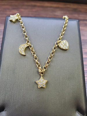 925 Sterling Silver Gold Multi CZ Charm Bracelet