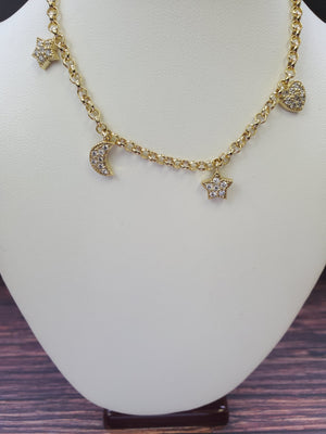 925 Sterling Silver Gold Multi CZ Charm Bracelet