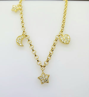 925 Sterling Silver Gold Multi CZ Charm Bracelet