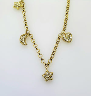 925 Sterling Silver Gold Multi CZ Charm Bracelet