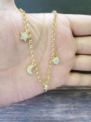 925 Sterling Silver Gold Multi CZ Charm Bracelet