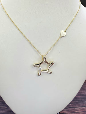 925 Sterling Silver Gold Star Cz Charm Cable Link Necklace 17"