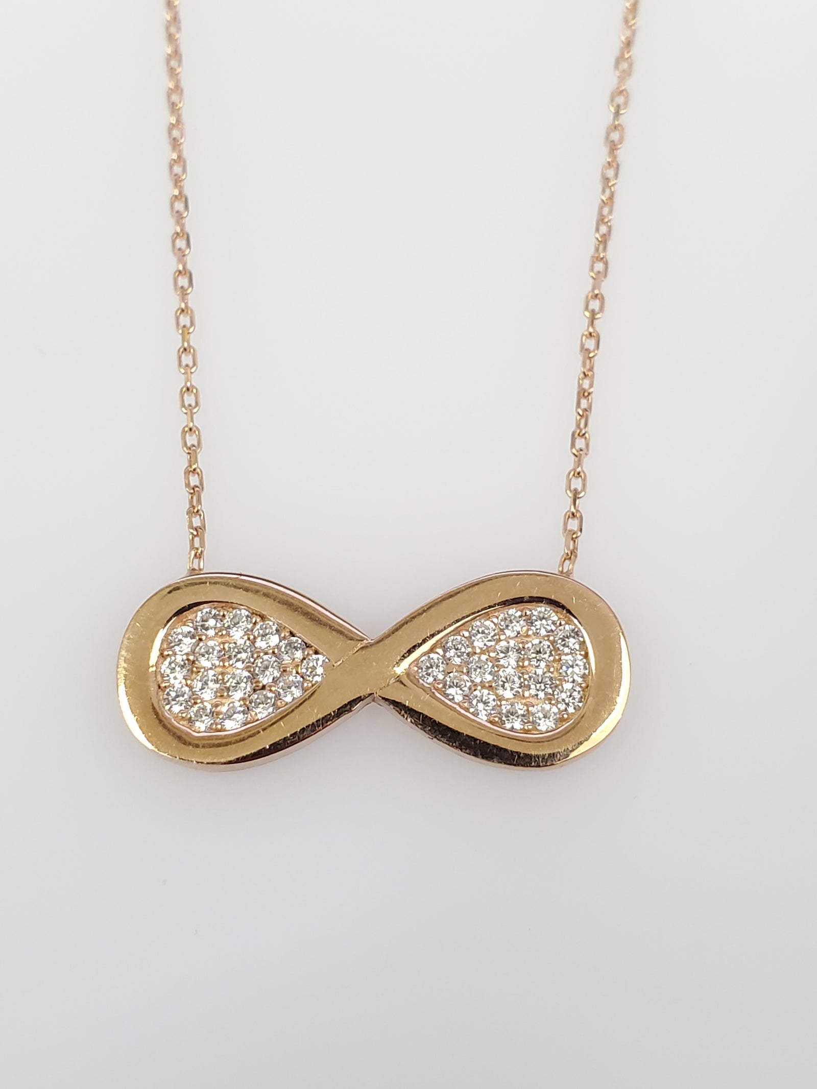 925 Sterling Silver Rose Gold Infinity CZ Charm Necklace