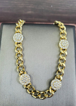 925 Sterling Silver Gold Fancy Cz Cuban Bracelet 7"