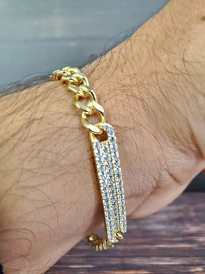 925 Sterling Silver Gold Cuban Cz ID link Bracelet