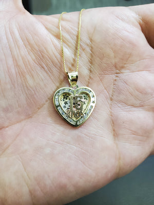 10K Solid Real Yellow Gold 15 Anos Heart Cz Pendant Charm with Box Chain