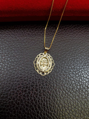 10K Solid Real Yellow Gold Cz Faith Hope Peace Pendant Charm with Box Chain
