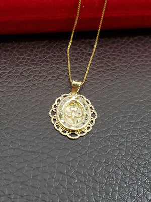 10K Solid Real Yellow Gold Cz Faith Hope Peace Pendant Charm with Box Chain