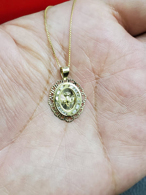 10K Solid Real Yellow Gold Cz Faith Hope Peace Pendant Charm with Box Chain