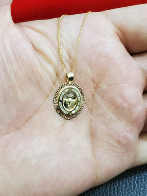 10K Solid Real Yellow Gold Cz Faith Hope Peace Pendant Charm with Box Chain