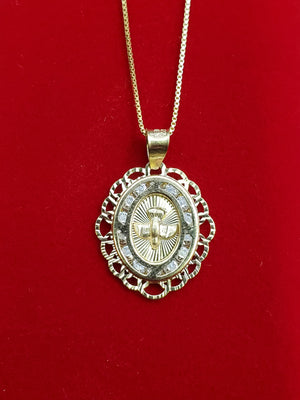 10K Solid Real Yellow Gold Cz Faith Hope Peace Pendant Charm with Box Chain