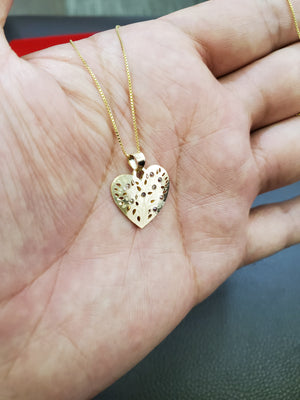 10K Solid Real Yellow Gold Cz Heart Pendant Charm with Box Chain