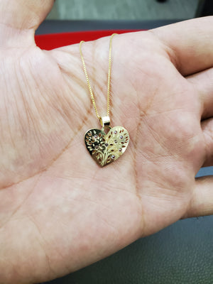 10K Solid Real Yellow Gold Cz Heart Pendant Charm with Box Chain