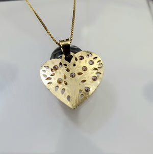 10K Solid Real Yellow Gold Cz Heart Pendant Charm with Box Chain