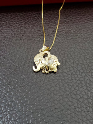 10K Solid Real Yellow Gold Elephant Cz Pendant Charm with Box Chain