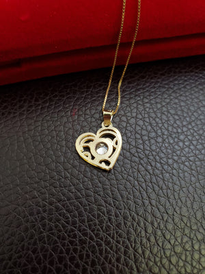 10K Solid Real Yellow Gold Heart Cz Pendant Charm with Box Chain