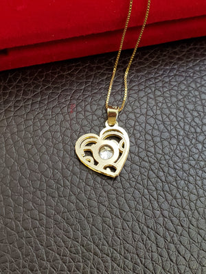 10K Solid Real Yellow Gold Heart Cz Pendant Charm with Box Chain