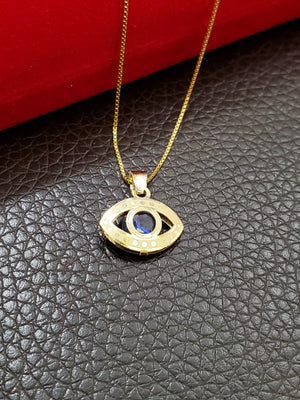 10K Solid Real Yellow Gold Evil Eye Blue, Red & White Cz Pendant Charm with Box Chain