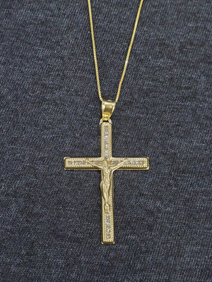 10K Solid Real Yellow Gold Jesus Cz Pendant Charm with Box Chain
