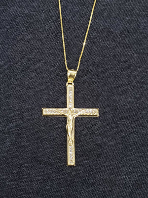 10K Solid Real Yellow Gold Jesus Cz Pendant Charm with Box Chain