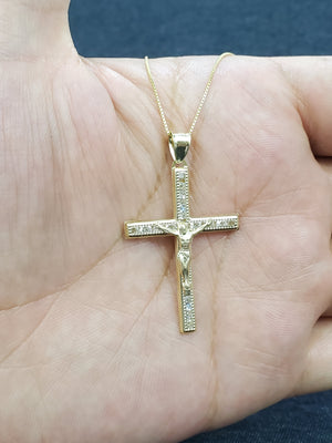 10K Solid Real Yellow Gold Jesus Cz Pendant Charm with Box Chain