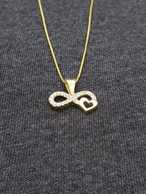 10K Solid Real Yellow Gold Cz Infinity Heart Pendant Charm with Box Chain