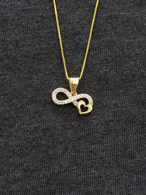 10K Solid Real Yellow Gold Cz Infinity Heart (S) Pendant Charm with Box Chain