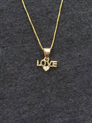 10K Solid Real Yellow Gold Love Heart Cz Pendant Charm with Box Chain