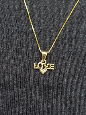 10K Solid Real Yellow Gold Love Heart Cz Pendant Charm with Box Chain