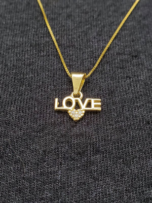 10K Solid Real Yellow Gold Love Heart Cz Pendant Charm with Box Chain