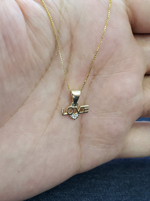 10K Solid Real Yellow Gold Love Heart Cz Pendant Charm with Box Chain