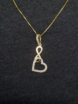 10K Solid Real Yellow Gold Infinity Heart Cz Pendant Charm with Box Chain